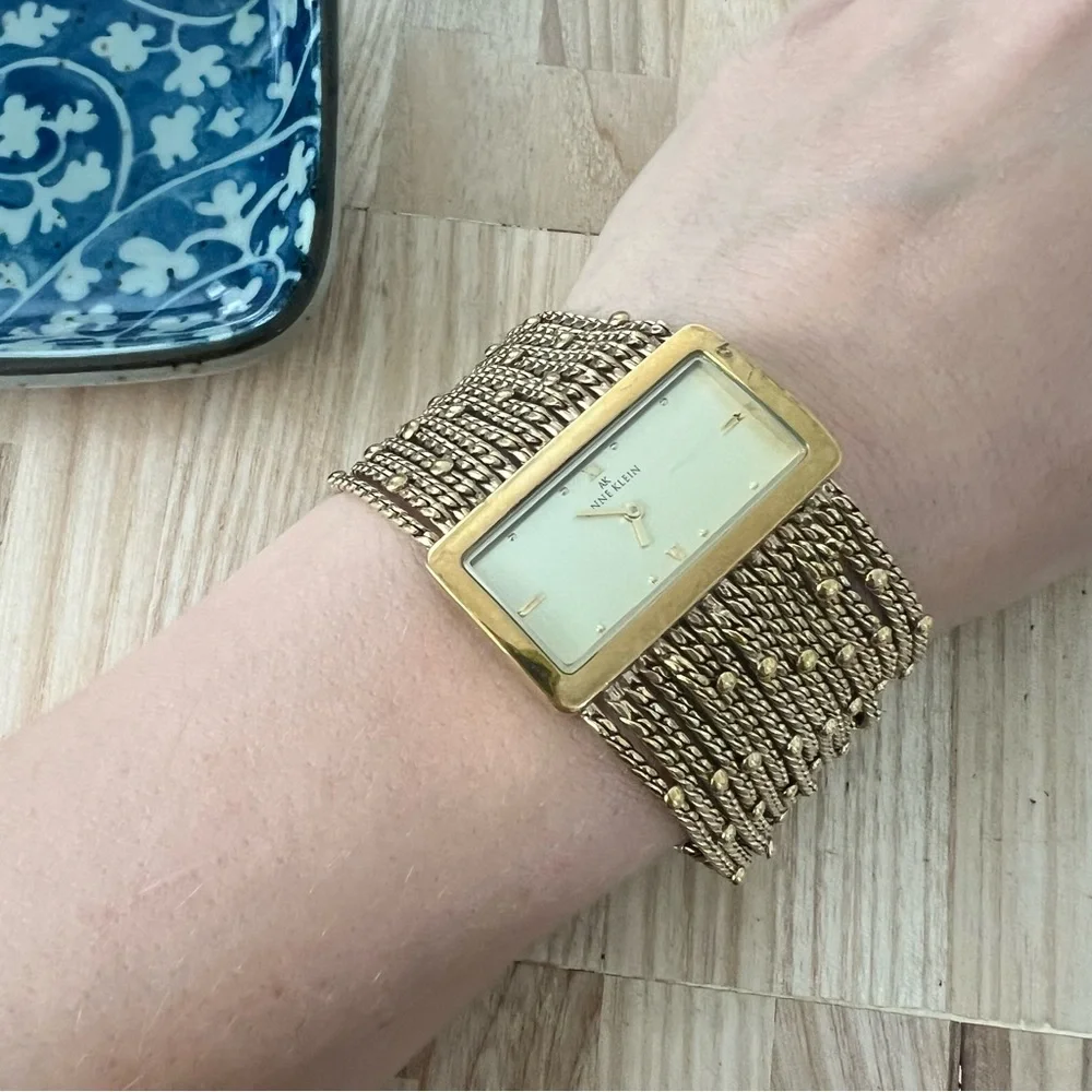 Anne Klein ladies gold tone multi strand bracelet watch NEW BATTERY
